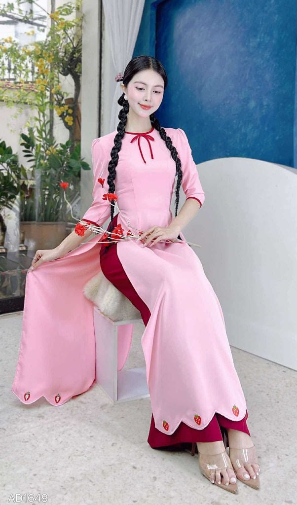 Áo Dài 4T Dâu Đỏ Ngọt 127cm AD1649 (áo lẻ)