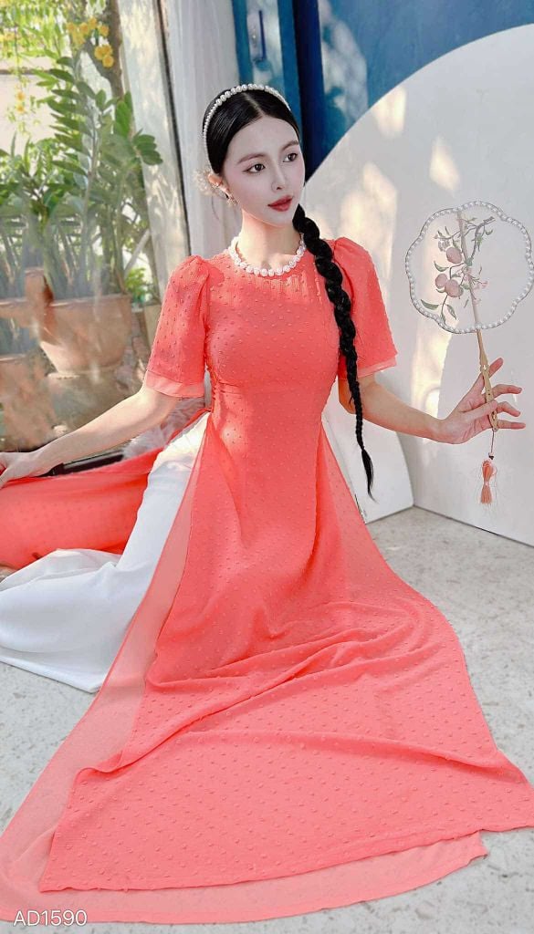 Áo Dài 4T Cổ Cườm Bọt Biển AD1590 (áo lẻ)