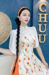 Áo Dài Pha Hoa Nhung AD1617 (áo lẻ)