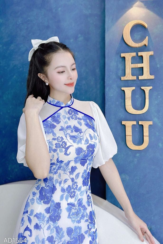 Áo Dài 4 Tà Viền Tam Giác AD9003.1554 (áo lẻ)