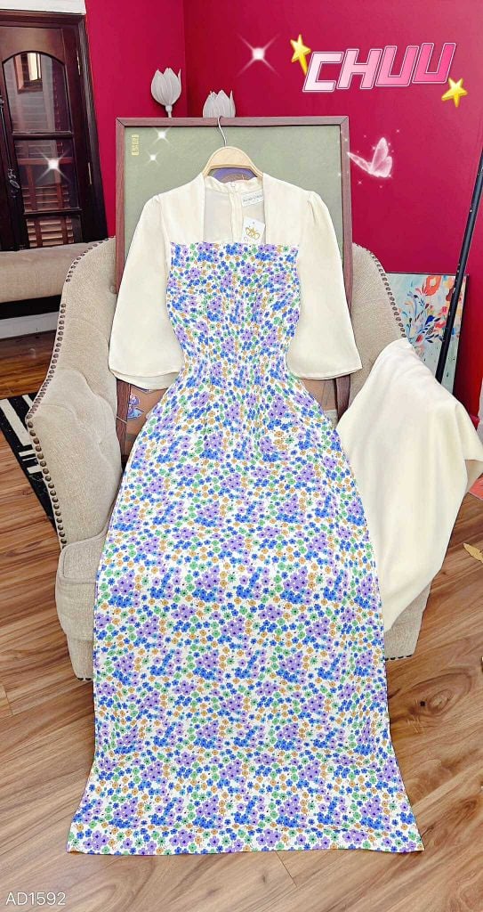 Áo Dài Cổ Vuông Leo AD1592 (áo lẻ)