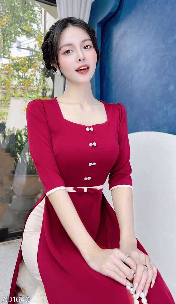 Áo Dài Nút Đôi Eo Nơ AD1640 (áo lẻ)