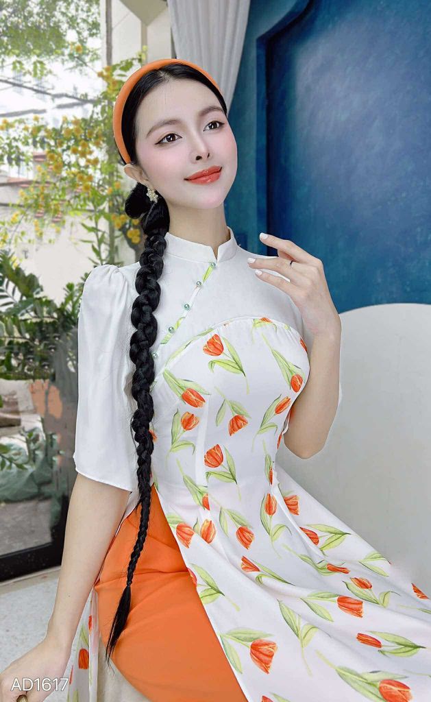 Áo Dài Pha Hoa Nhung AD1617 (áo lẻ)