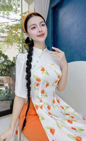 Áo Dài Pha Hoa Nhung AD1617 (áo lẻ)