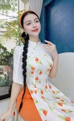 Áo Dài Pha Hoa Nhung AD1617 (áo lẻ)