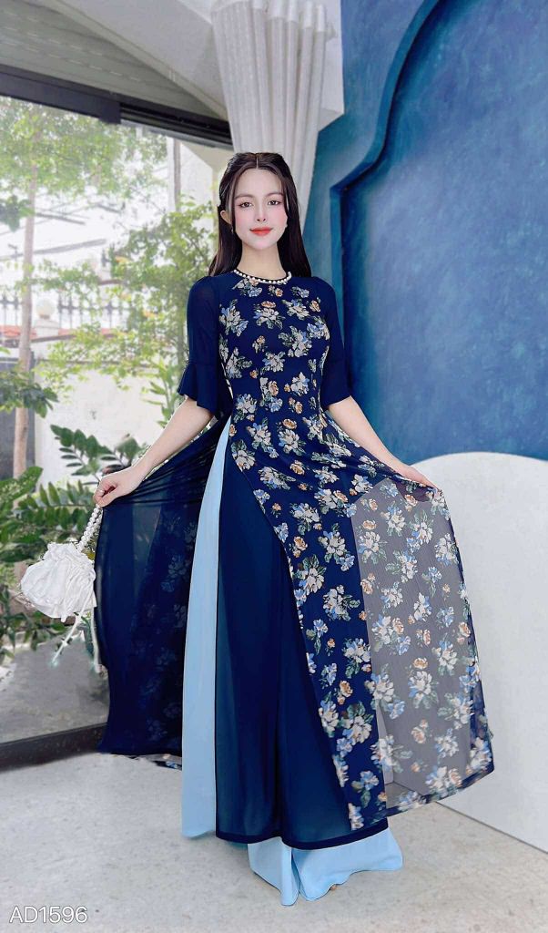 Áo Dài 4 Tà Lưới Dây Chuyền AD9003.1596 (áo lẻ)