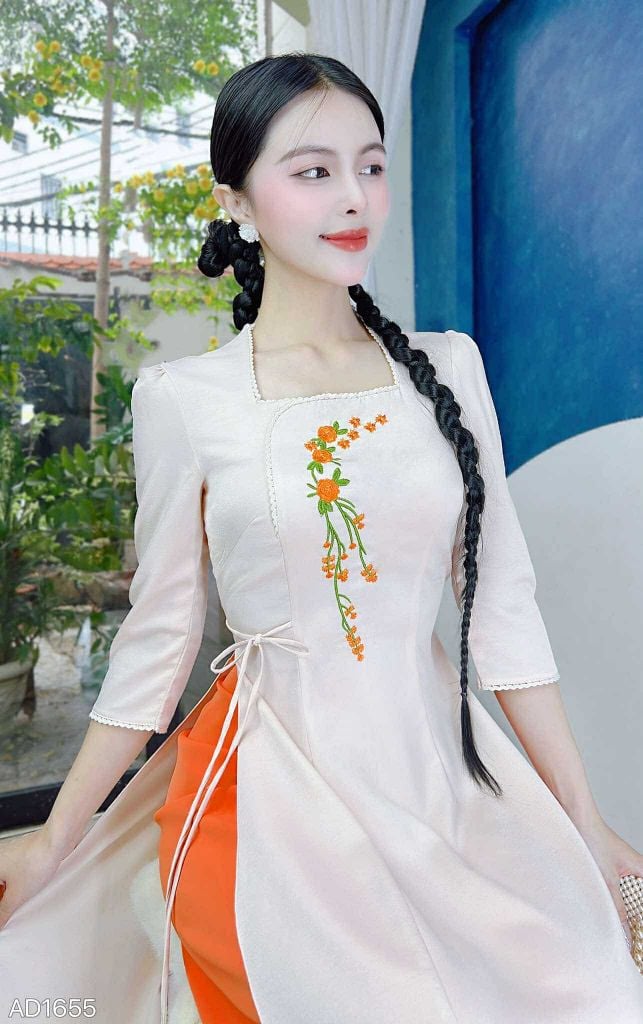 Áo Dài Chùm Hoa Đong Đưa AD9001.1655 (áo lẻ)