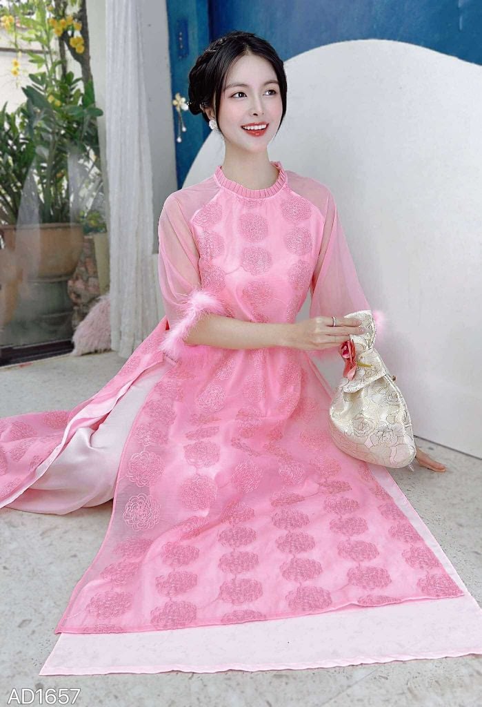 Áo Dài 4T Tay Tuyết 128cm AD1657 (áo lẻ)