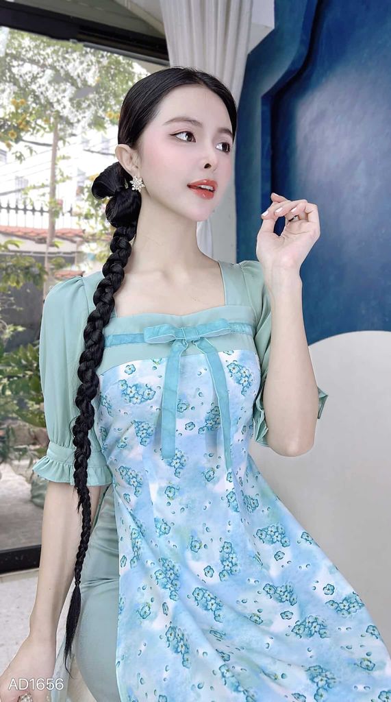 Áo Dài Màu Nước Nơ Nhung AD1656 (áo lẻ)