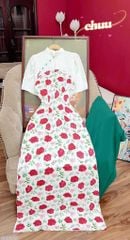 Áo Dài Pha Hoa Nhung AD1617 (áo lẻ)