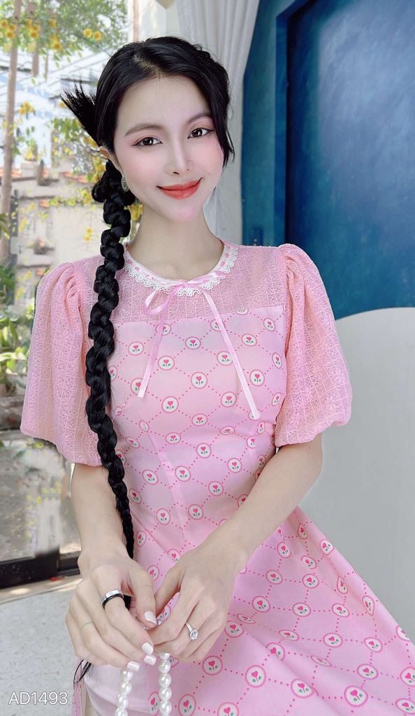 Áo Dài Ren Bồng Ô Vuông AD1493 (áo lẻ)