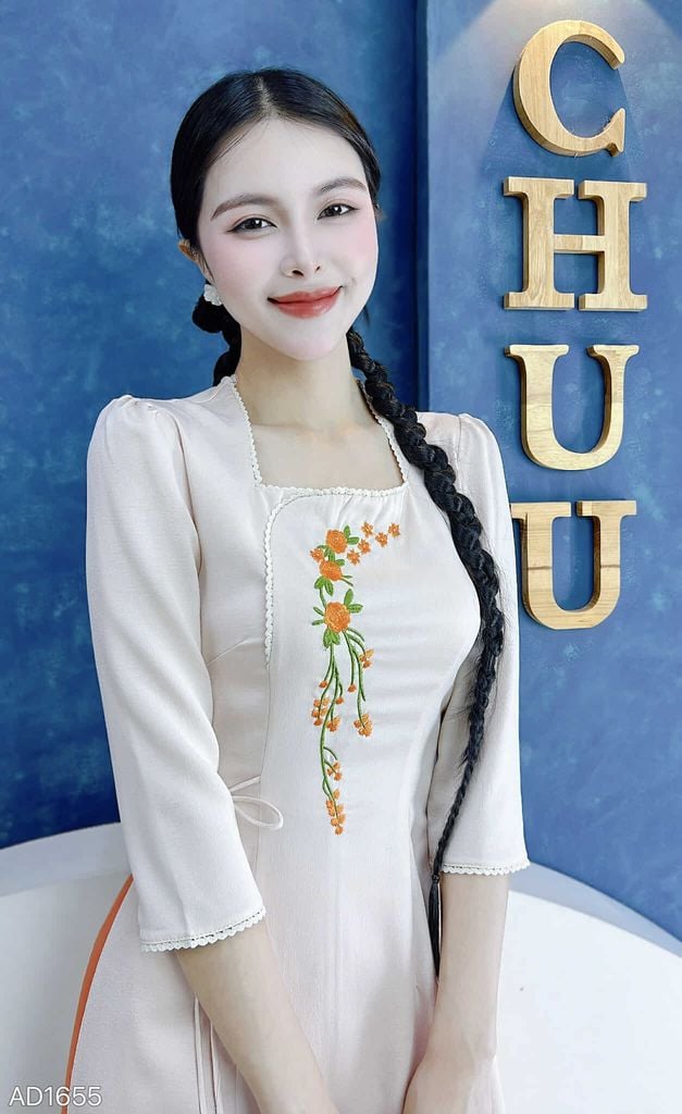 Áo Dài Chùm Hoa Đong Đưa AD9001.1655 (áo lẻ)