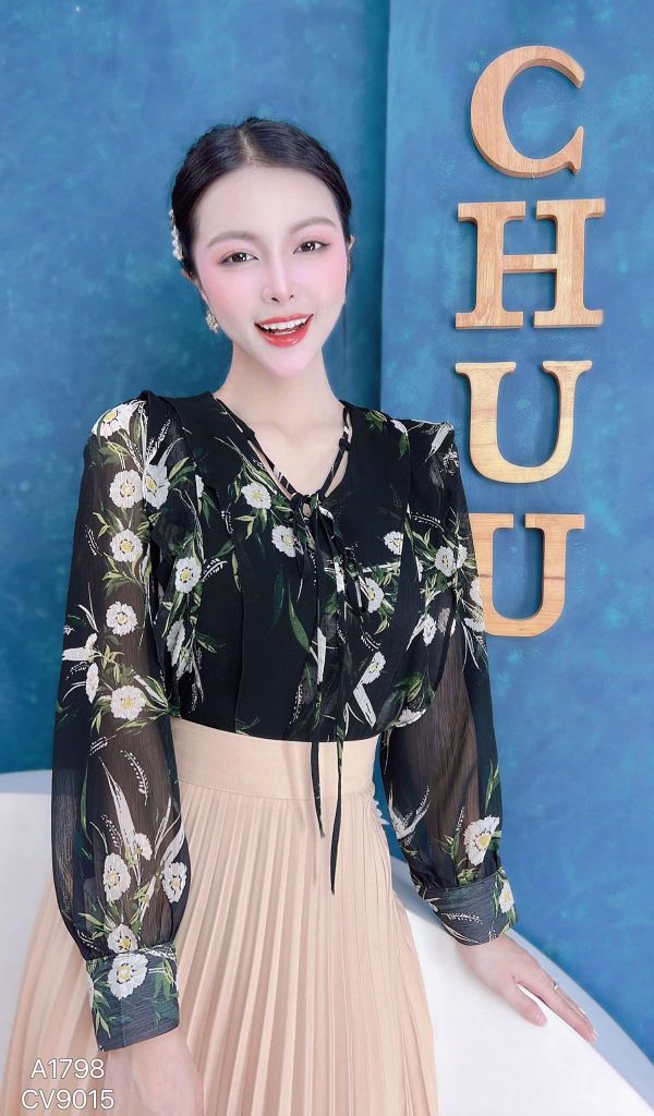 Áo Hoa Bèo Nơ Đôi A1798