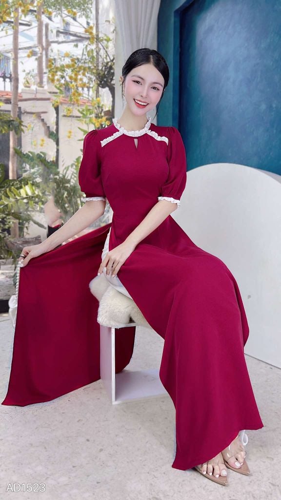 Áo Dài Tằm Ren Boi 129cm AD1523 (áo lẻ)