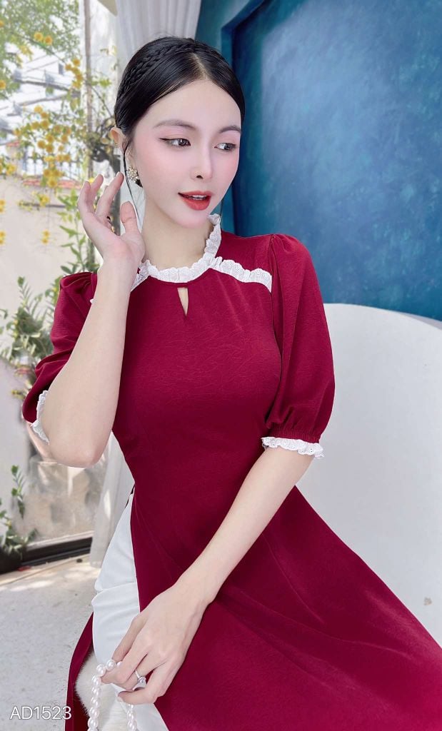 Áo Dài Tằm Ren Boi 129cm AD1523 (áo lẻ)