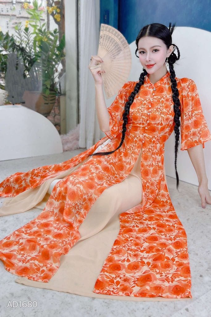Áo Dài 4 Tà Tứ Thân Hoa Đá AD9003.1680 (áo lẻ)