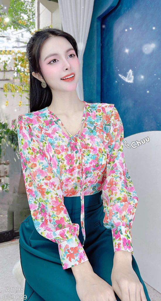 Áo Hoa Bèo Nơ Đôi A1798