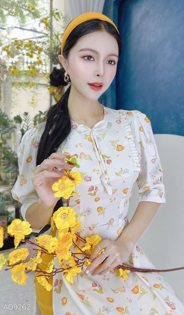 Áo Dài Nơ Nụ Bông AD9262 (áo lẻ)