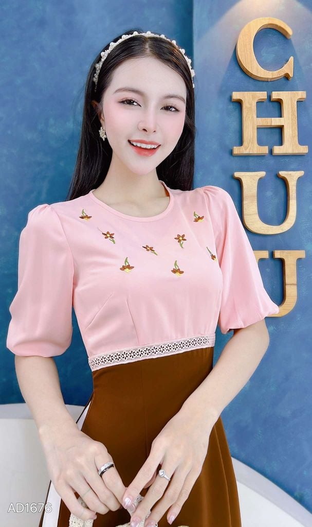 Áo Dài Hoa Thêu Nối Eo AD9001.1676 (áo lẻ)