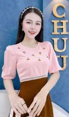 Áo Dài Hoa Thêu Nối Eo AD9001.1676 (áo lẻ)