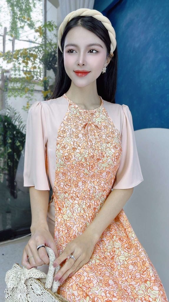 Áo Dài Hoa Yếm Đào AD2690 (áo lẻ)