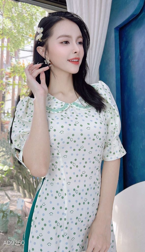 Áo Dài Cổ Sen Ren Bồng AD9250 (áo lẻ)
