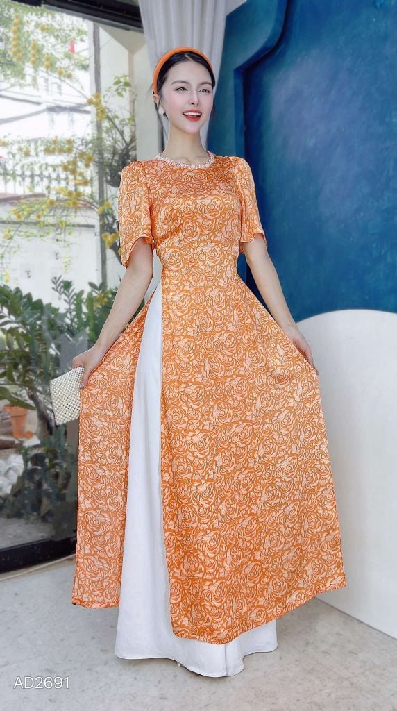 Áo Dài Hoa Hồng Đá AD2691 (áo lẻ)