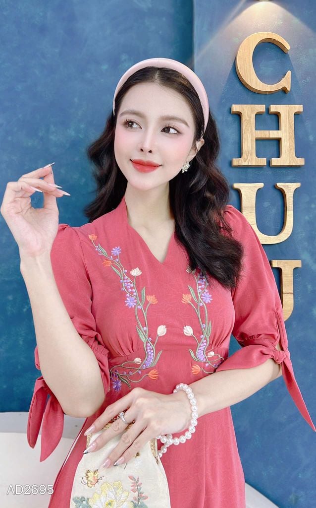 Áo Dài Tay Nơ Dây Cỏ Leo AD2695 (áo lẻ)