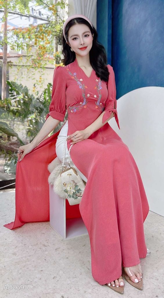 Áo Dài Tay Nơ Dây Cỏ Leo AD2695 (áo lẻ)