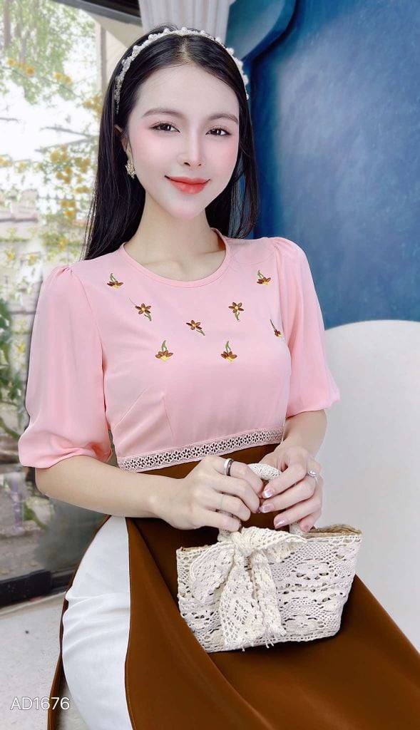 Áo Dài Hoa Thêu Nối Eo AD9001.1676 (áo lẻ)