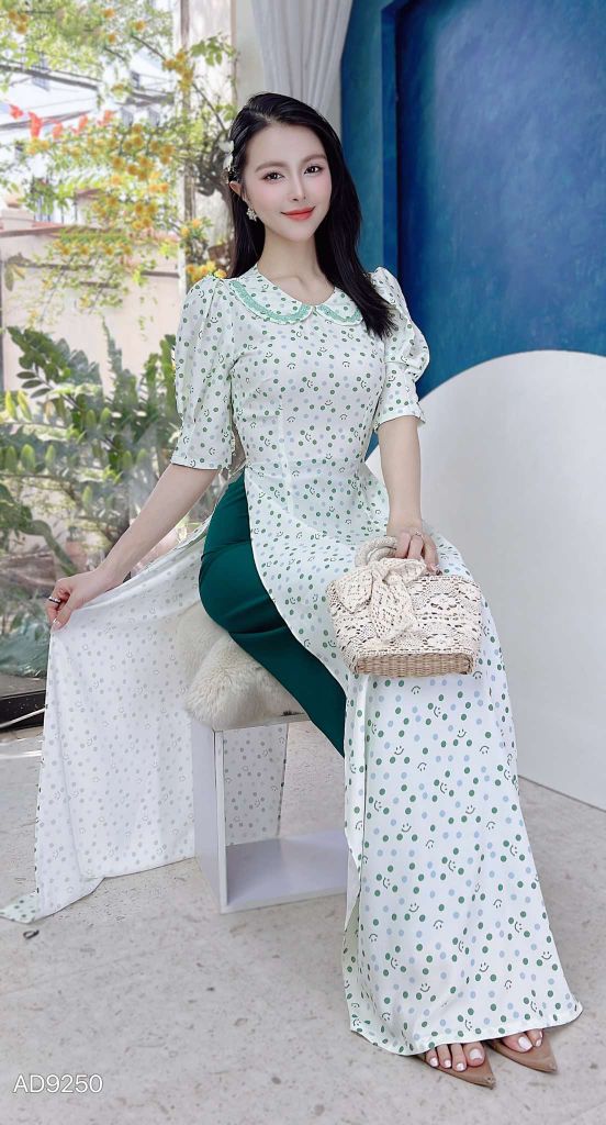 Áo Dài Cổ Sen Ren Bồng AD9250 (áo lẻ)