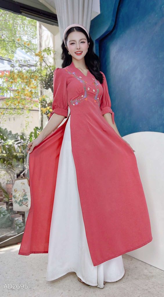 Áo Dài Tay Nơ Dây Cỏ Leo AD2695 (áo lẻ)