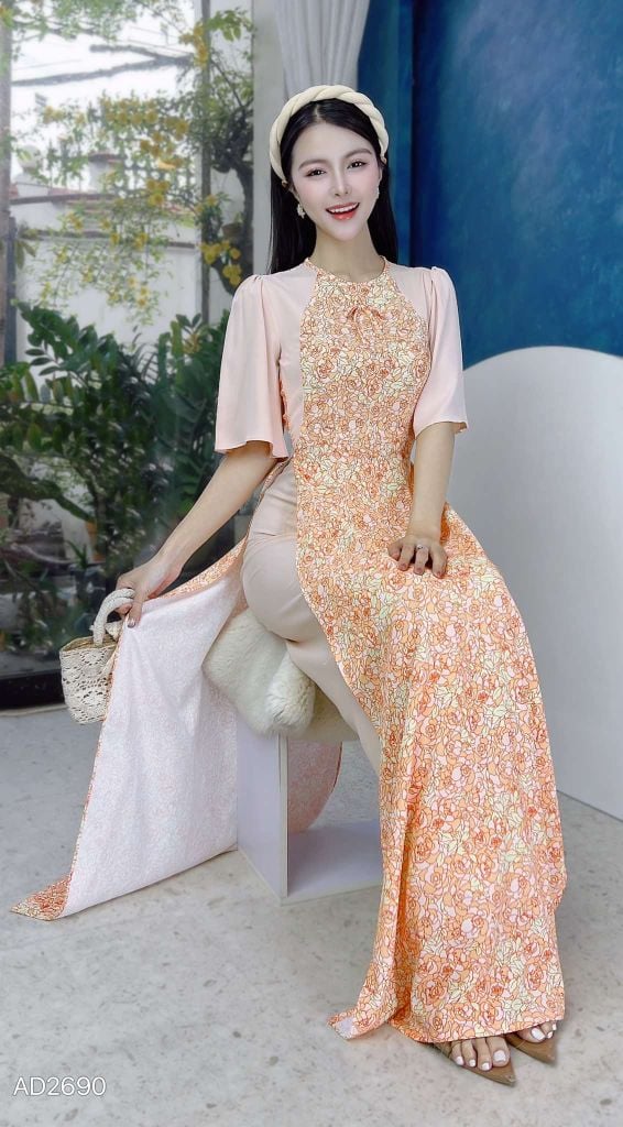 Áo Dài Hoa Yếm Đào AD2690 (áo lẻ)