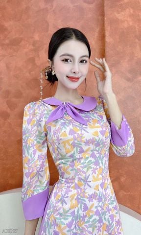 Áo Dài Nơ Hoa Ly Kép AD9002.2727 (áo lẻ)