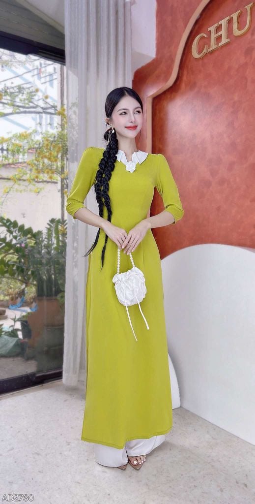 Áo Dài Hoa Trà Trắng (PK) AD2730 (áo lẻ)
