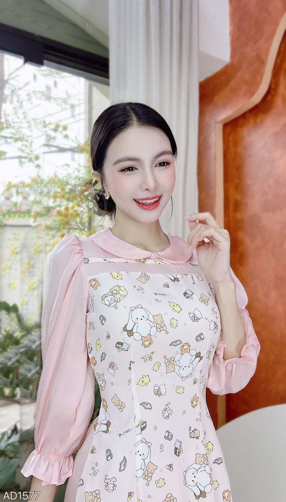 Áo Dài Cổ Sen Line Ngang AD1577 (áo lẻ)