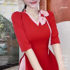 Áo Dài Cánh Hoa Cổ V AD2705 (áo lẻ)