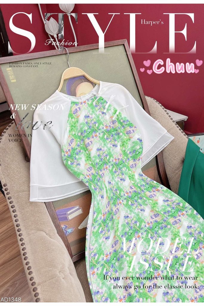 Áo Dài Tay Tơ 3 Nơ AD9003.1348 (áo lẻ)