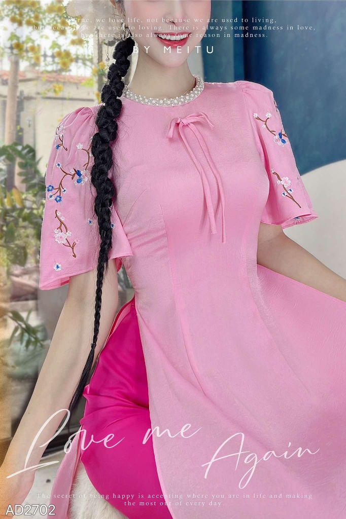 Áo Dài Cổ Cườm Mai Xanh AD9001.2702 (áo lẻ)