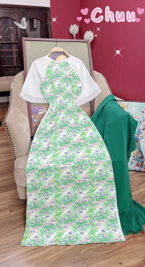 Áo Dài Tay Tơ 3 Nơ AD9003.1348 (áo lẻ)