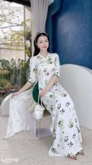 Áo Dài Cổ V Hoàng Yến AD2719 (áo lẻ)