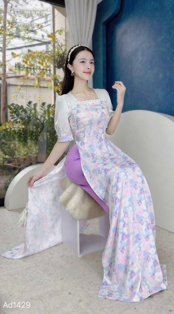 Áo Dài Vân Gấm Hoa Len AD1429 (áo lẻ)