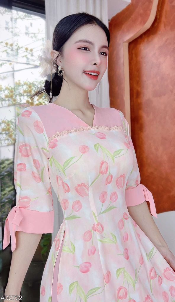 Áo Dài Lựu Hồng AD2722 (áo lẻ)