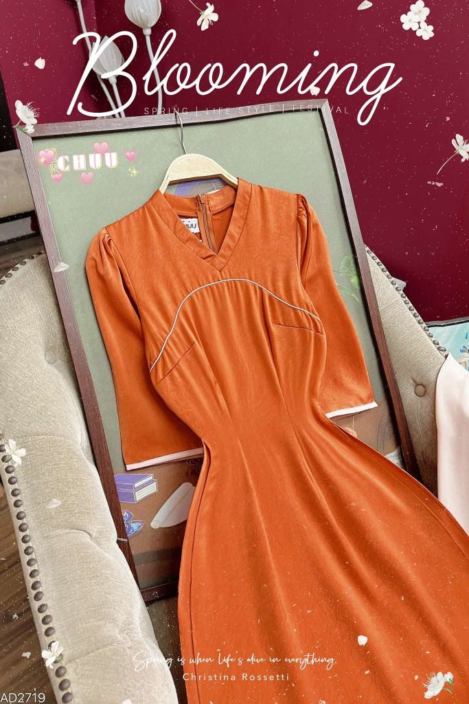 Áo Dài Cổ V Hoàng Yến AD2719 (áo lẻ)