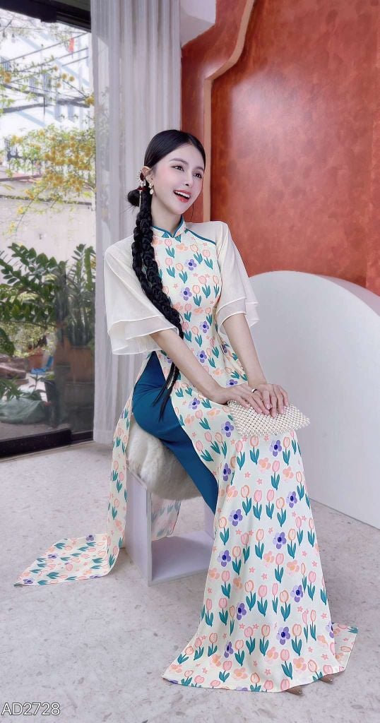 Áo Dài 2 Tay A Viền Nổi AD2728 (áo lẻ)