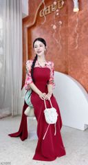 Áo Dài Cổ V tay Xòe AD1565 (áo lẻ)