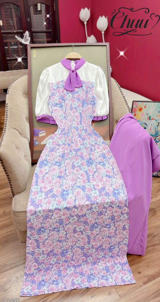 Áo Dài Khăn Quàng Chunly AD1442 (áo lẻ)