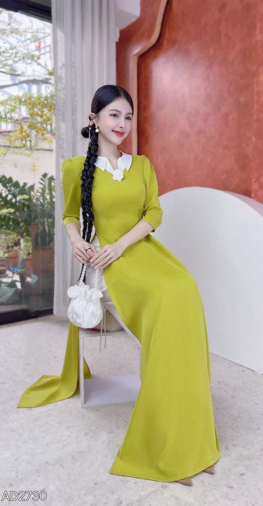 Áo Dài Hoa Trà Trắng (PK) AD2730 (áo lẻ)