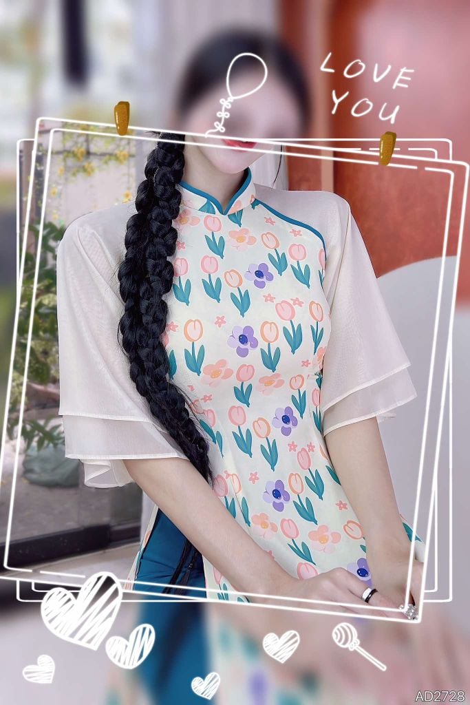 Áo Dài 2 Tay A Viền Nổi AD2728 (áo lẻ)