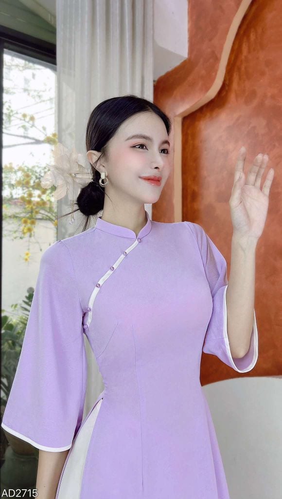 Áo Dài Tà Xéo Sương Mai AD2715 (áo lẻ)